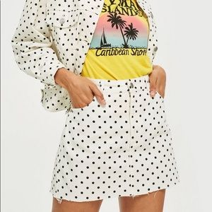 Topshop black & white polka jean skirt